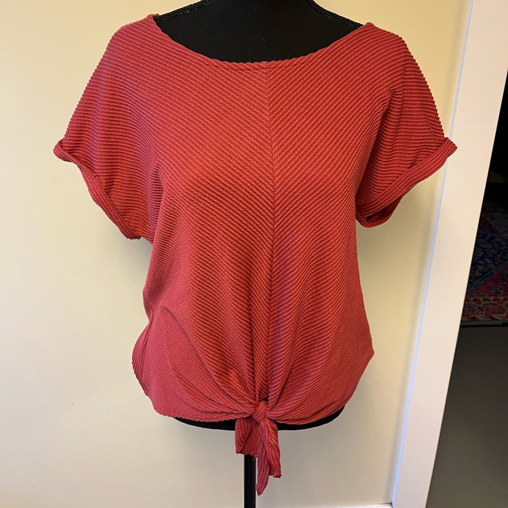 Tie Front T-Shirt, Large, Pink